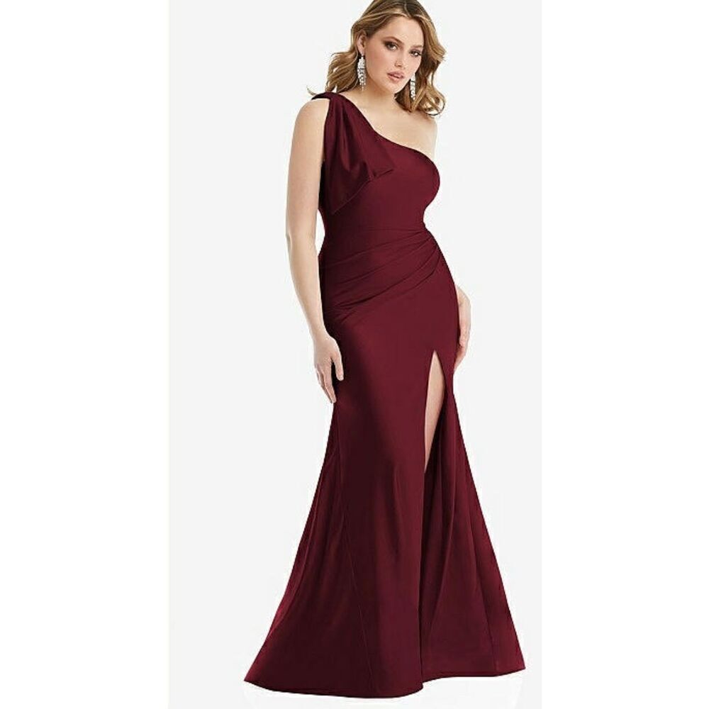 Cynthia & Sahar ONE-SHOULDER MERMAID DRESS WITH SLIGHT TRAIN IN CABERNET NWOT Si